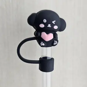 Koala Love Valentine's Day 3D Silicone Straw Topper - Black
