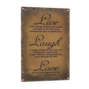 Live Laugh Love Inspirational Quotes Aluminum Metal Sign - 8x12 Inch Retro Vintage Wall Decor for Living Room, Bedroom, Home Office - Motivational Gift
