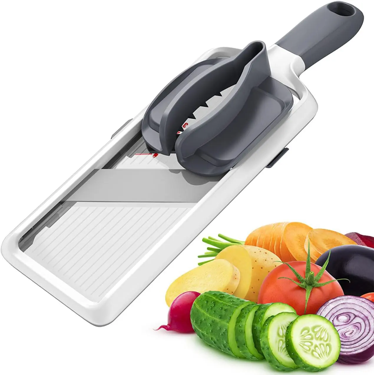 Multi Handheld Mandoline Slicer - Adjustable Stainless Steel Blade, Slicer Vegetable Cutter with Comfort Grip, Safety Features, Easy to Clean, Slicers for Fruits and Vegetables
