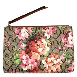 Pre-owned GUCCI Coated Canvas Clutch Zipped Pouch Blooms Multicolor #4094