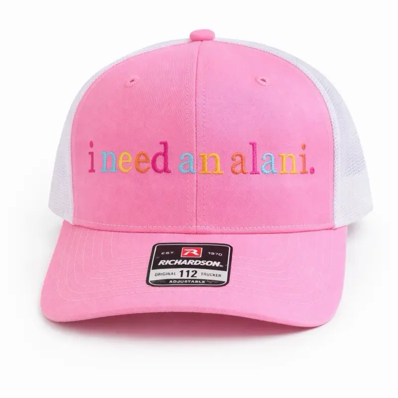 Richardson Mesh-back Trucker Cap - Pink with "i need an alani." Embroidery, Adjustable Fit, 112 Model