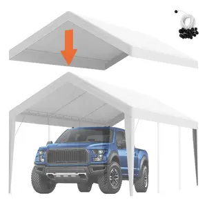 VEVOR Carport Replacement Canopy Cover 10x 20 ft, Garage Top Tent Shelter Tarp Heavy-Duty Waterproof UV Protected, Easy Installation with Ball Bungees, White (Only Top Cover, Frame Not Include)