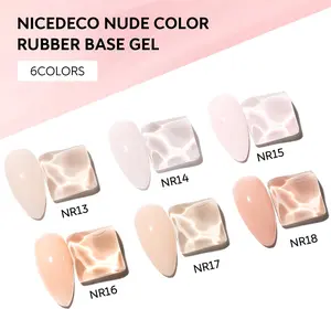 Nicedeco 4 In 1 Rubber Base Gel Set For Nails, Hema Free Nude Rose Pink Sheer Color Gel Nail Polish UV LED Soak Off, Elastic Rubber Nail Strengthen Enhance Base Coat 6pcs x 8ml-Kit35 Nailcare