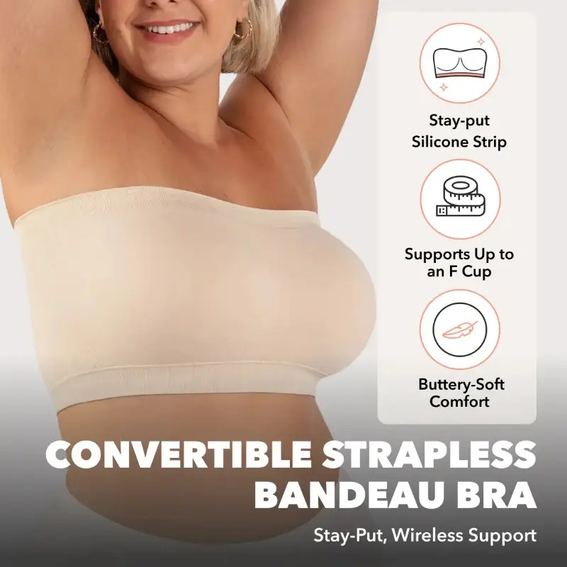 shapermint Truekind Convertible Strapless Bandeau Bra with Wireless Comfort, Anti-Slip Grip & Removable Straps Fit Outfits