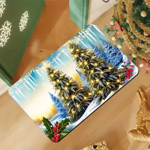 1 Christmas Tree Themed Welcome Doormat, Tapestry and Yoga Mat - Non-Slip Machine Washable Fade Resistant in Multiple Sizes for Living Room Bedroom Bath Kitchen Study Computer Indoor Outdoor Entrance Doorway Guest Floor Decoration Gift, Christmas Doormat
