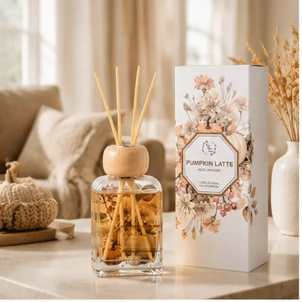 Pretty Valley Home Pumpkin Latte Reed Diffuser 3.4 fl oz, Cozy Fall Home Fragrance with Elegant Glass Bottle & Reed Sticks, Luxury Aroma Decor for Bedroom, Bathroom, Living Room and Gift Giving