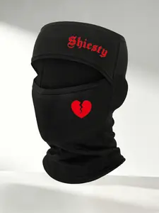 Broken Heart & Shiesty Print Balaclava, Soft Elastic Neck Gaiter, Full Face Cover for Men & Women, Hip Hop Streetwear for Outdoor Activities, Ski Mask