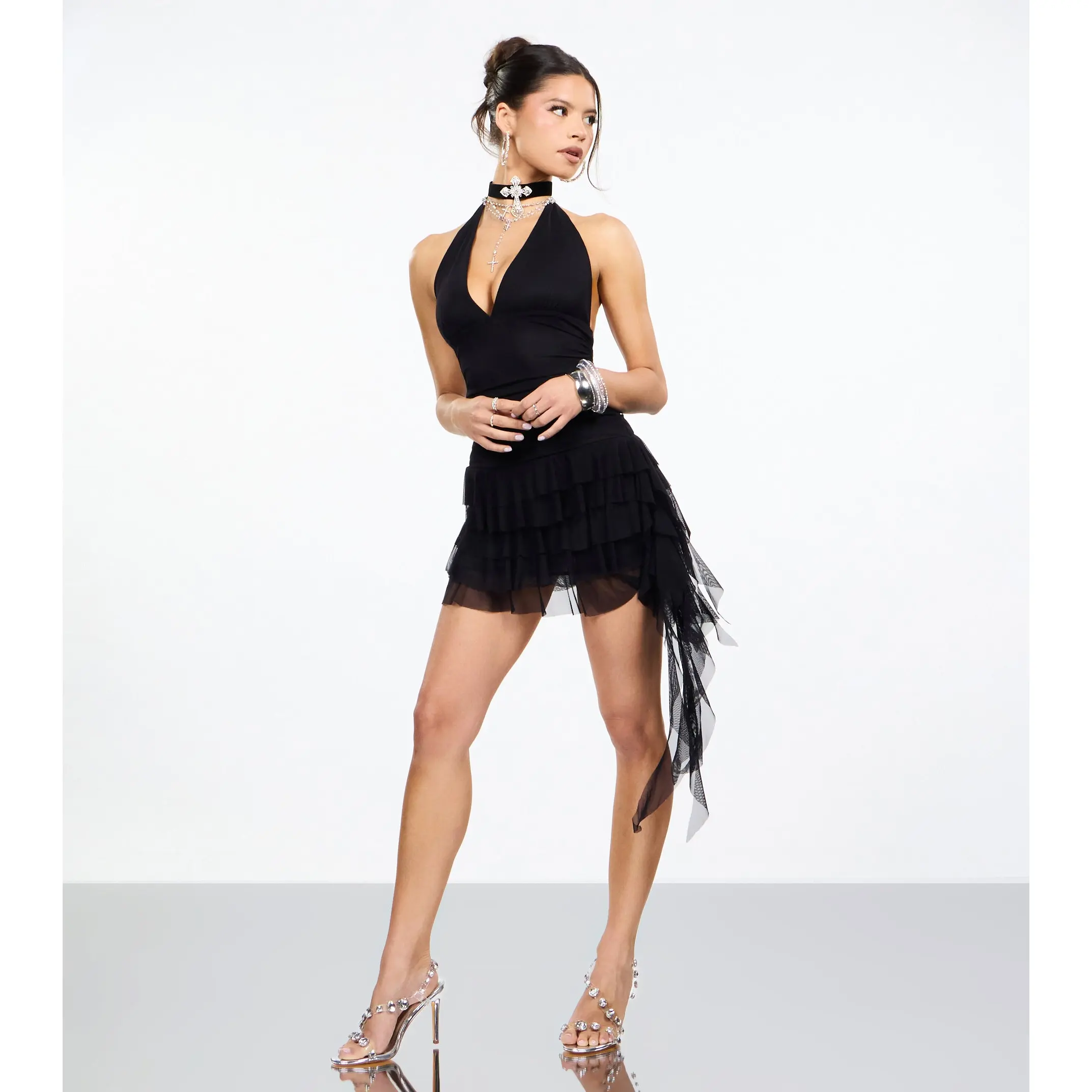 Drama Pending Mesh Ruffle Romper