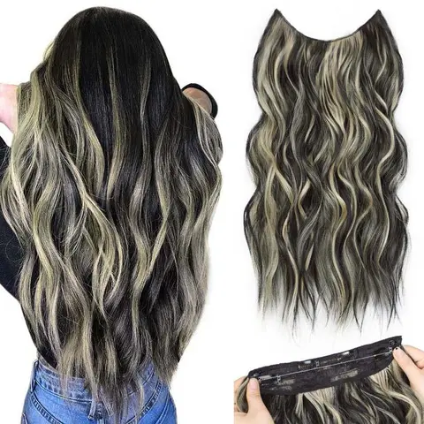 Sohochic AISI HAIR Clip Hair Extensions - Female 20" Loose Wavy, Seamless Invisible Weft, Lightweight Synthetic, Heat-Resistant, Flexible Adjustable Natural Hairpiece