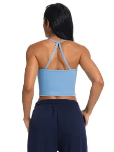 Women's Low Neck Thin Strap Backless Elastic Plain Vest, Yoga Gym Activewear, Suitable for All Seasons Gym Running Outdoor Casual Fashion Sports Bra Top, Strappy Sports Bras