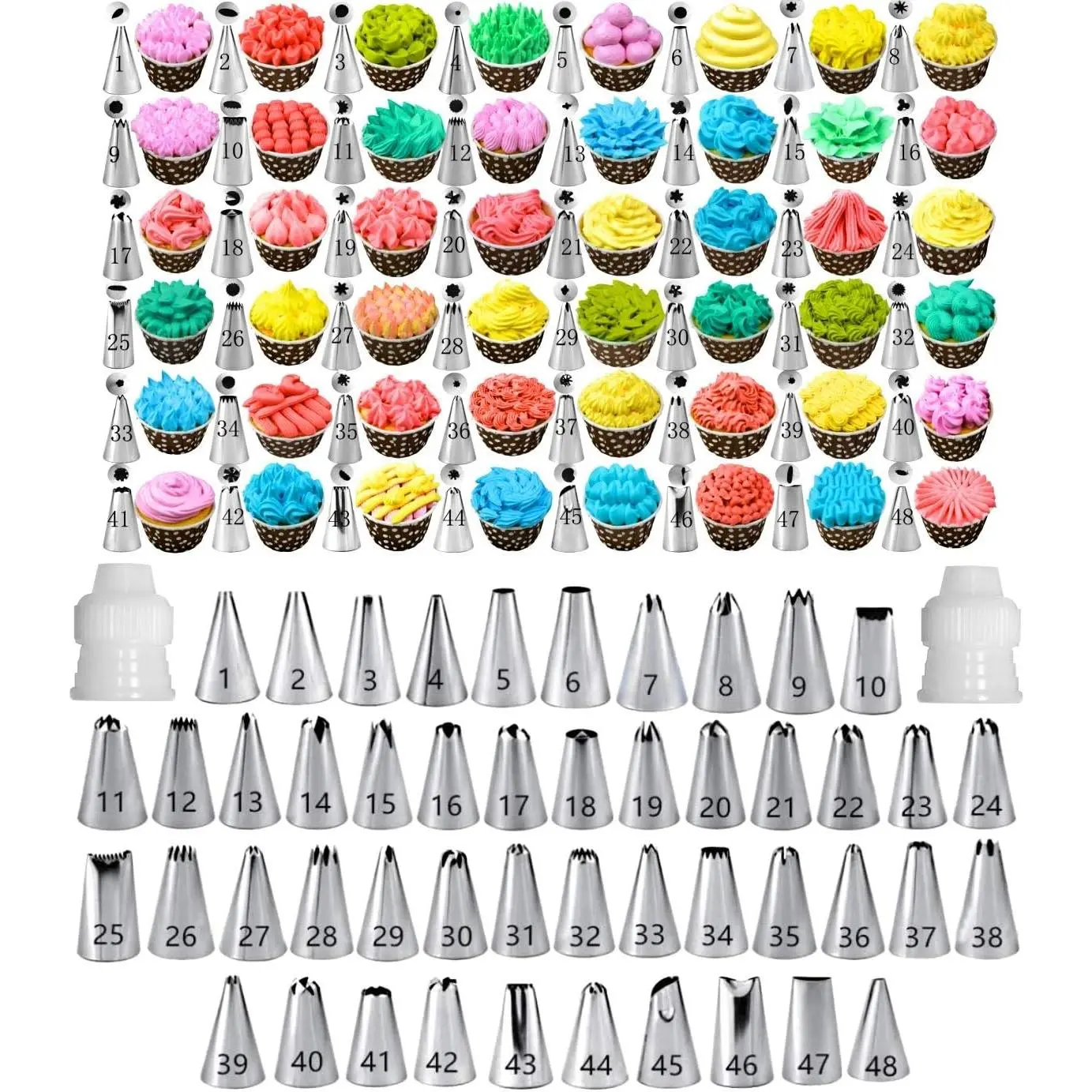 Cake Decorating Tips and Icing Piping Coupler With 48pcs Instructions