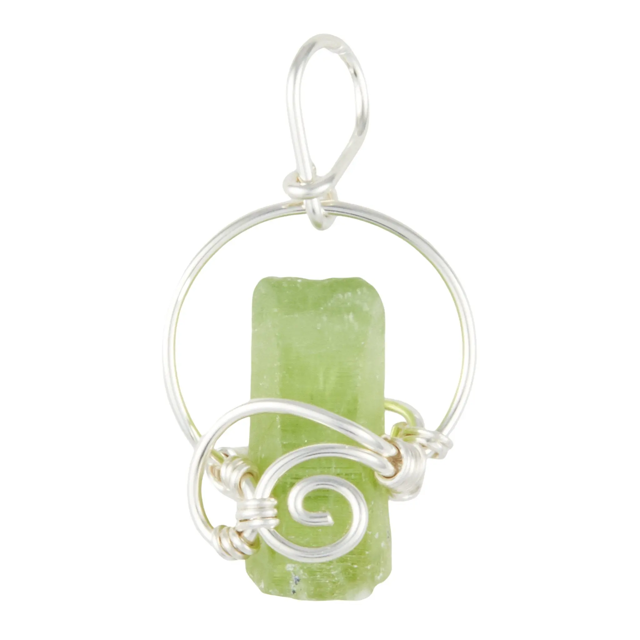 Peridot Raw Natural Pendant in Wire Wrapped Setting - Sterling Silver - No.144
