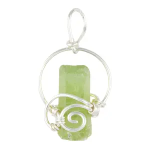 Peridot Raw Natural Pendant in Wire Wrapped Setting - Sterling Silver - No.144