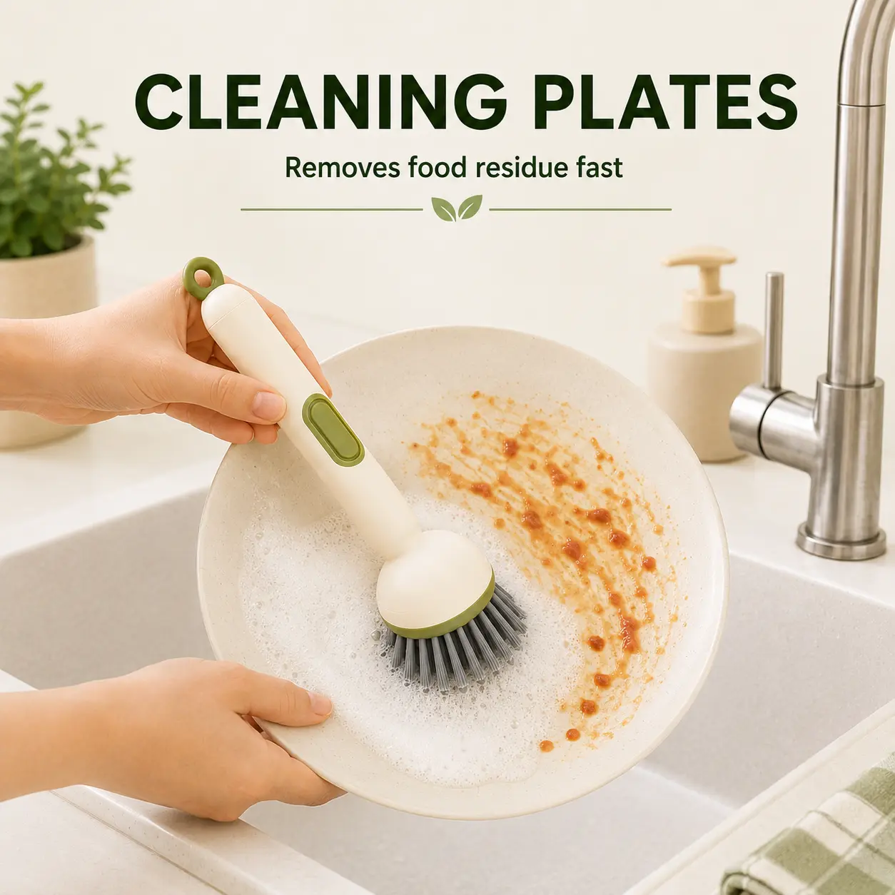 Soap Dispensing Dish Brush with Long Handle, Rotating Kitchen Scrub Brush for Pots and Pans, Stiff Bristle Cleaning Brush, Built-in Liquid Dispenser, Durable Dishwashing Scrubber for Sink, Stove, Cookware, Dishes