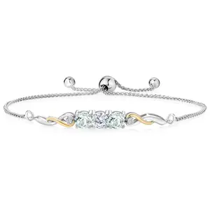 Gem Stone King Two-Tone Gemstone Birthstone and Aquamarine and Accent Lab Grown Diamond Infinity Tennis Bracelet For Women In 925 Silver and 10K Yellow Gold | Round 5MM and 1.3MM | Fully Adjustable Up to 9 Inch