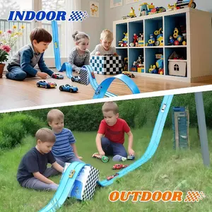 Children Flexible Racing Track Set, Dual-Sided Track for 1:64 Alloy Cars, DIY Soft Track Race Car Toy, Indoor Outdoor Parent-Child Interaction Gift