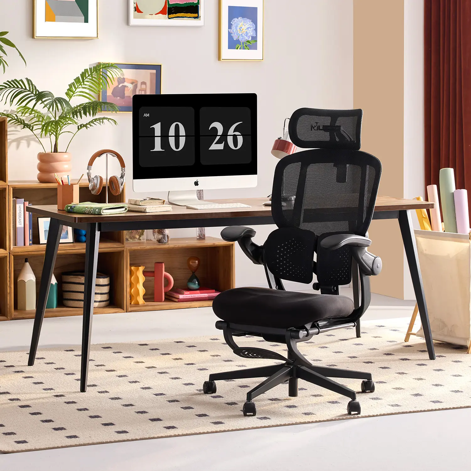 MUSSO E80 Air Mesh Back Ergonomic Office Chair for Women - Adjustable Lumbar Support, 4D Headrest, Footrest, Flip-Up Armrests, 135° Recline, Lumbar Adjust-A