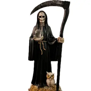 13 inch Santamuerte Statue with Skull, Glove, and Owl,  Robe, Unique Design Figurine Home Decor