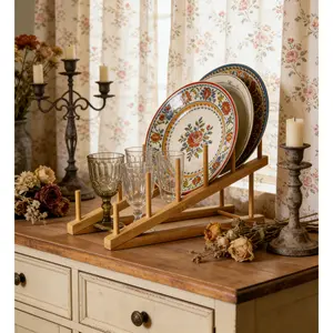 Upgrade your kitchen cabinet & countertop with these 2 multi-purpose bamboo drying racks!Designed to hold dishes, plates, bowls, cups, pot lids and cutting boards securely, durable wooden structure allows fast drying