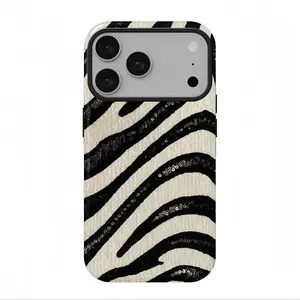 Sequins Zebra Print Phone Case, suitable for iPhone17 ProMax, 16Pro, 15, 14, 13, 12, double-layer protective case, smartphone case