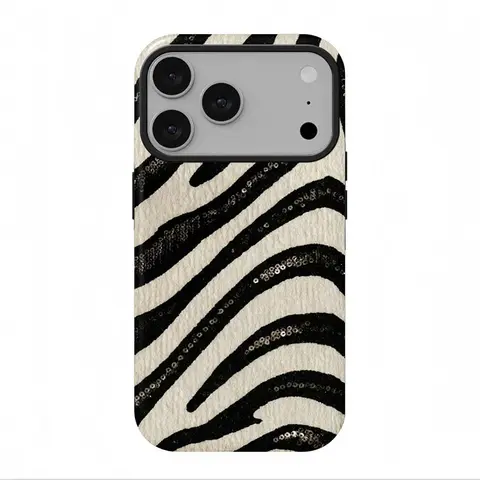 Sequins Zebra HD Print Double-Layer Shockproof Protect Cover - Wireless Compatible, Multi-Model for iPhone 18 ProMax,17 ProMax,16 Pro,15,14,13,12, Mobile Phone Accessory