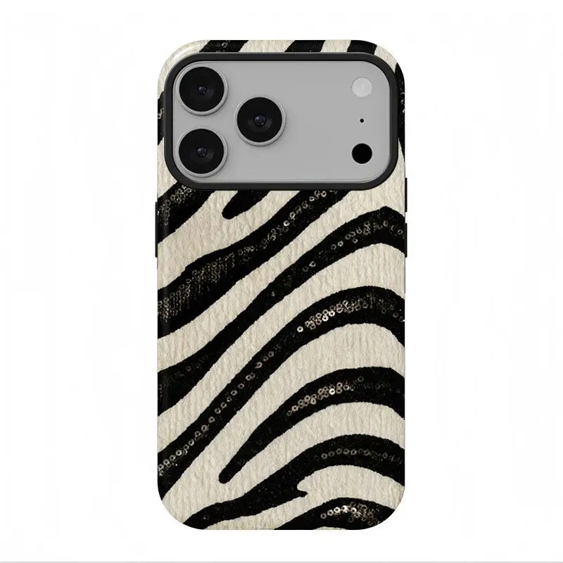 Sequins Zebra Print Phone Case, suitable for iPhone17 ProMax, 16 Pro, 15,  14, 13, 12, double-layer protective case, smartphone case - TikTok Shop