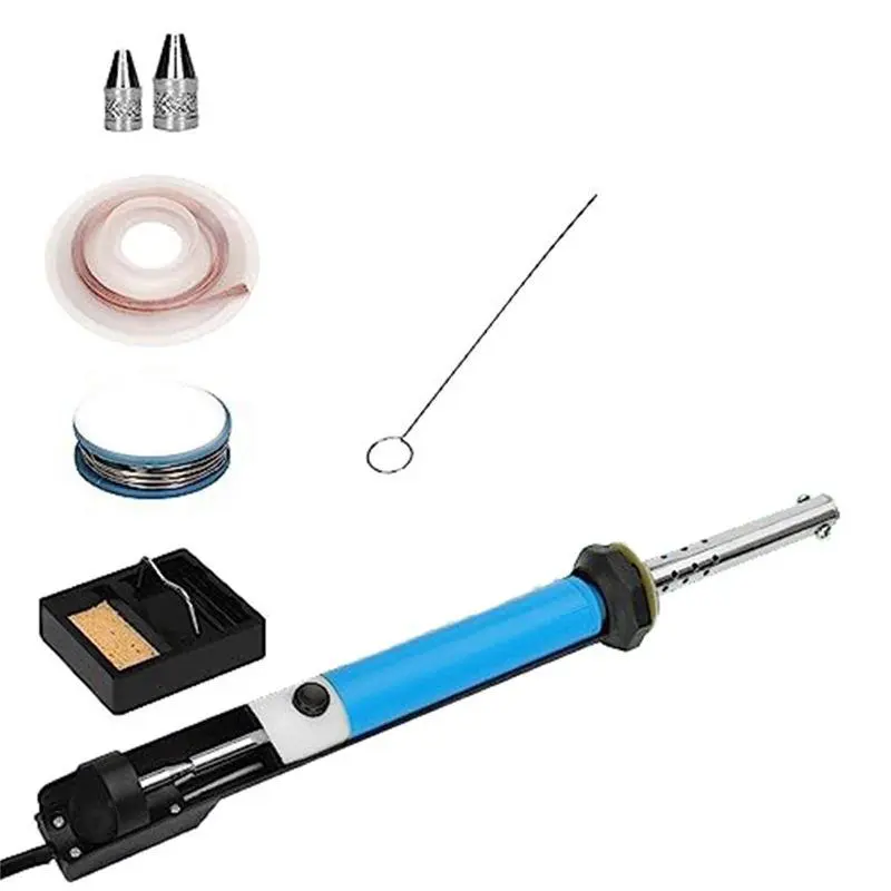 2-in-1 Iron Welded Suction Cup Electric Desoldering Iron Kit with Plug-and-Play Design, AC110V US Plug, 2 Desoldering Nozzles (1.0mm/1.2mm), 1 Solder Wire, Desoldering Wick, Sponge Support for DIY Projects with Reusability (Baby Bottle Cleaner Tool)