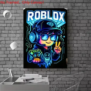 1 piece/set frameless canvas painting print poster, Game Poster art，Roblox Gamer Neon Art，a perfect gift for Video games loves, ideal gift for bedroom, living room, dorm hallway, kitchen, mural, wall decoration, room decor