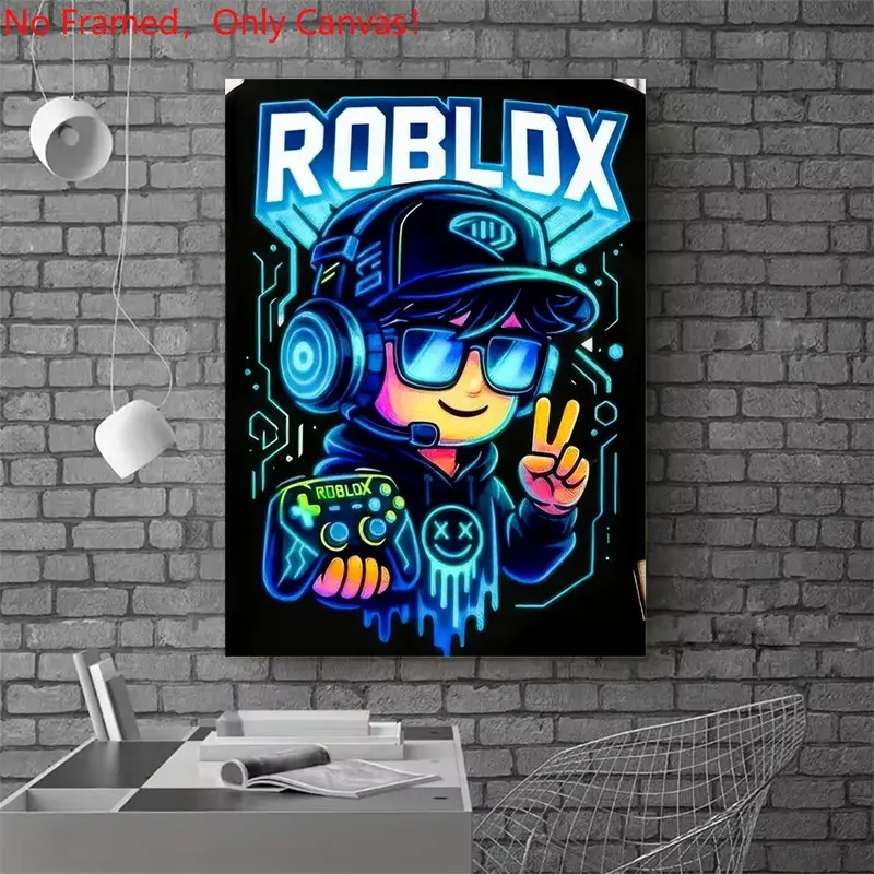 1 piece/set frameless canvas painting print poster, Game Poster art, Roblox Gamer Neon Art, a gift for Video games loves, gift for home, aesthetic wall decor, Vibrant Print, Creative design print, Unframed