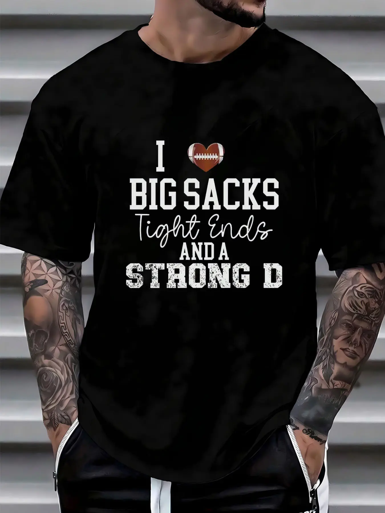 Funny Football Lover T-Shirt for Men – I Love Big Sacks Tight Ends and a Strong D Graphic Tee, Sports Fan Humor Shirt