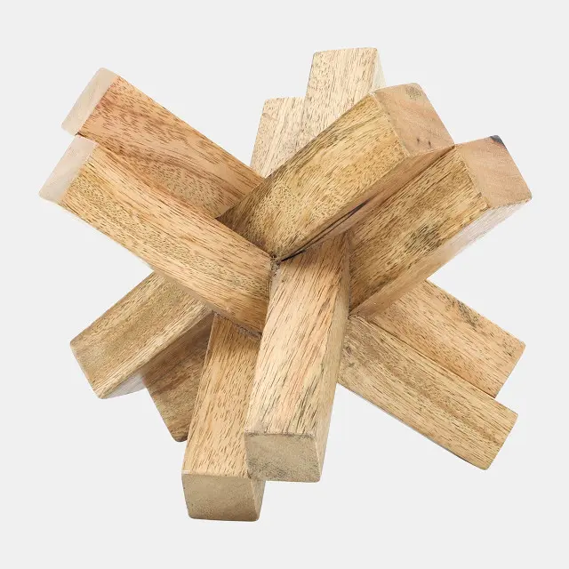 Sagebrook Home 17037 Wooden Square Jack, 6x6 in, Brown, 4 lbs, High-Quality DIY Woodwork Toy, Fashion-Forward Decor, Great Centerpiece to Complement Existing Furniture