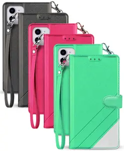 Infolio Wallet Case Credit Card Slot ID Cover, View Stand [with Wrist Strap Lanyard] for Apple iPhone 12 and iPhone 12 Pro (2020, 6.1" Model)