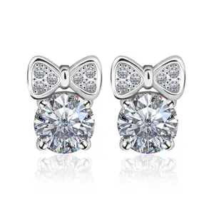 MEIITRUE Bow Knot Moissanite Stud Earrings for Women Men Hypoallergenic S925 Sterling Silver Moissanite Jewelry Perfect Birthday Mother's Day Gift