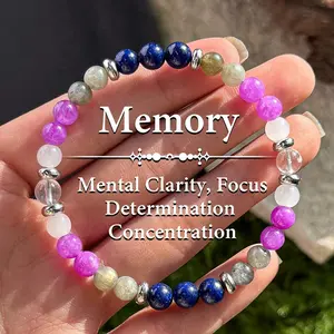 Memory Enhancing Crystal Beaded Rosary Bracelet, 6mm Elastic for Focus & Clarity