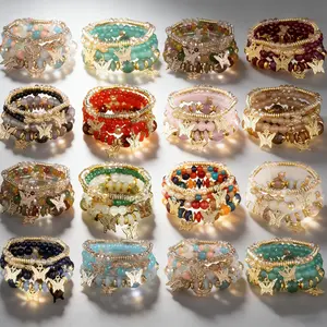 22pcs Mix Boho Vintage Multi-Layer Beaded Bracelets - Multi-Color Glass Beads, Golden Star & Butterfly | Stackable Bracelet Set for Boho Jewelry Enthusiasts, Women/Girls & Teen Girls | Ideal for Daily Wear, Festival Accessory & Thoughtful Gift Ideas