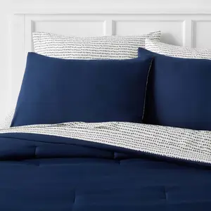 7pc Queen Solid Microfiber Comforter & Sheets Set Navy/Gray - Room Essentials