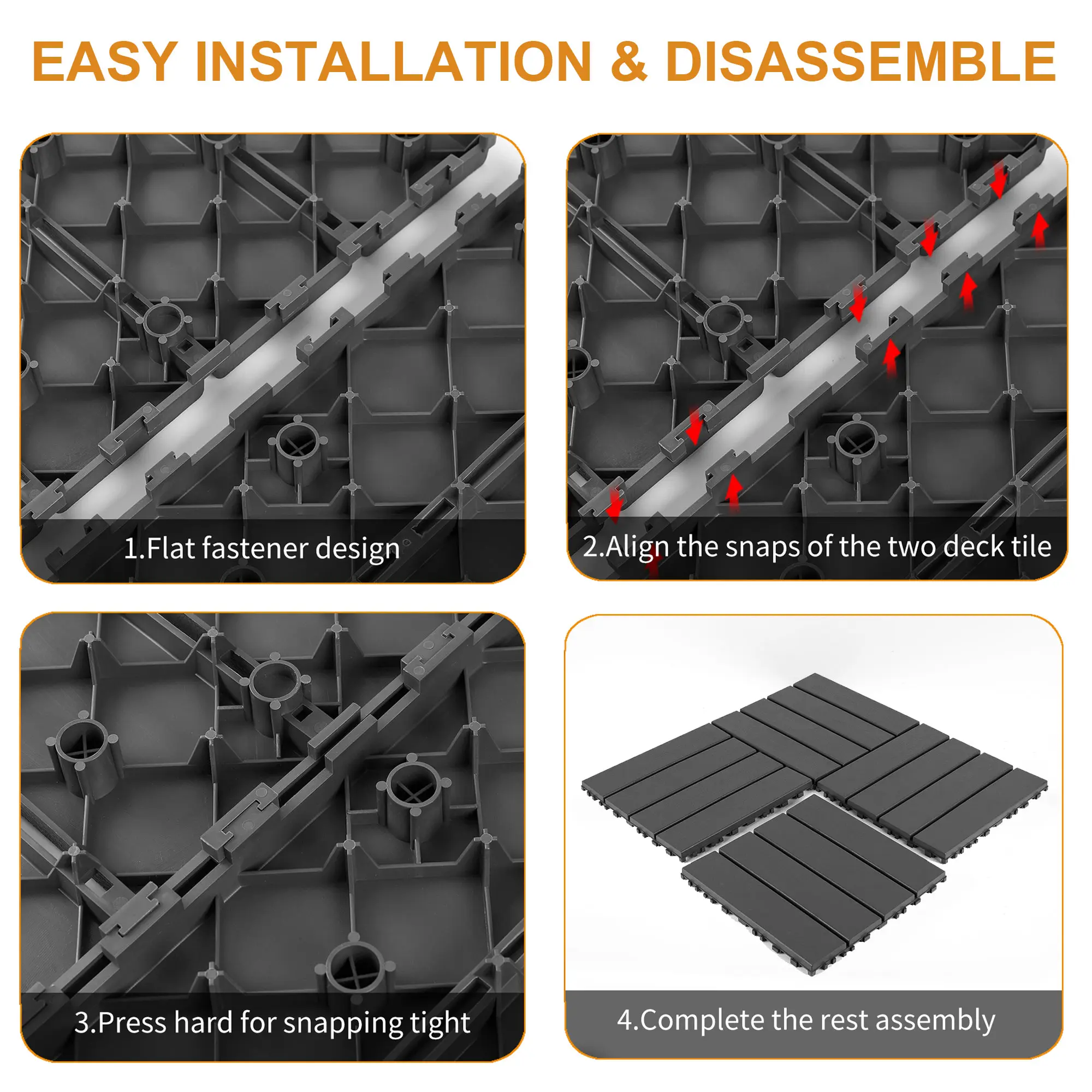 44-Pack Polypropylene Interlocking Patio Deck Tiles - Weather-Resistant Outdoor Flooring for Balcony, Porch, and Garage, Easy To Install, Easy To Clean 44-Pack Polypropylene Interlocking Patio Deck Tiles - Weather-Resistant Outdoor Flooring for Balcony, Porch, and Garage, Easy To Install, Easy To Clean