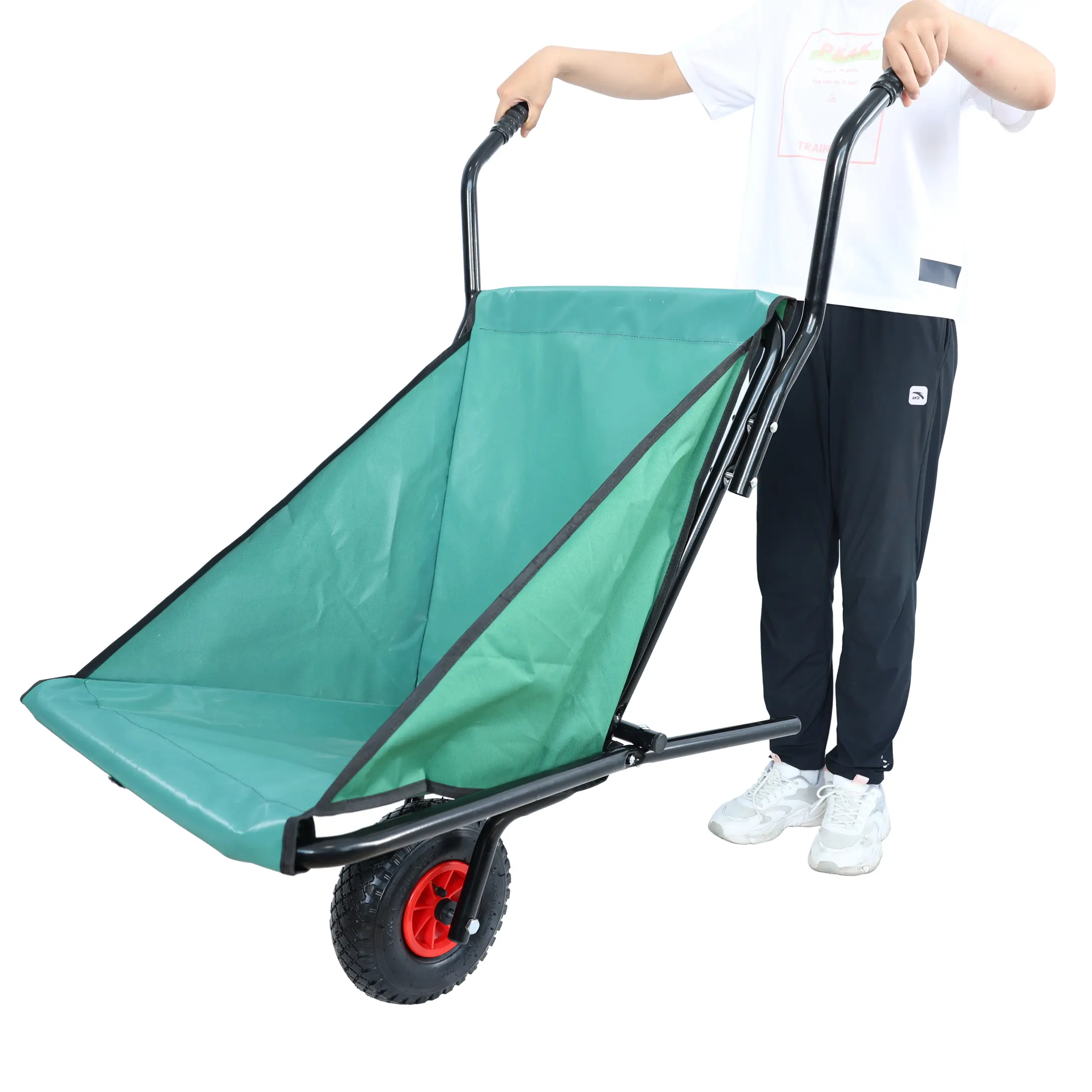 Collapsible Wheelbarrow 176 lbs Folding Yard Garden Wheelbarrow Lightweight Gardening Oxford Cloth Green Lawn Cart with 10" Pneumatic Tire cart, Collapsible Wagon, Folding Trolley
