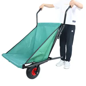 Collapsible Wheelbarrow 176 lbs Folding Yard Garden Wheelbarrow Lightweight Gardening Oxford Cloth Green Lawn Cart with 10" Pneumatic Tire cart
