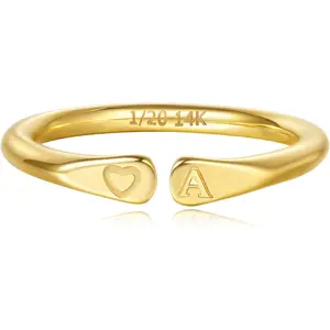 14k Gold Filled Hand Carving Initial Rings for Women Non Tarnish Wedding Heart Shaped Bands for Women