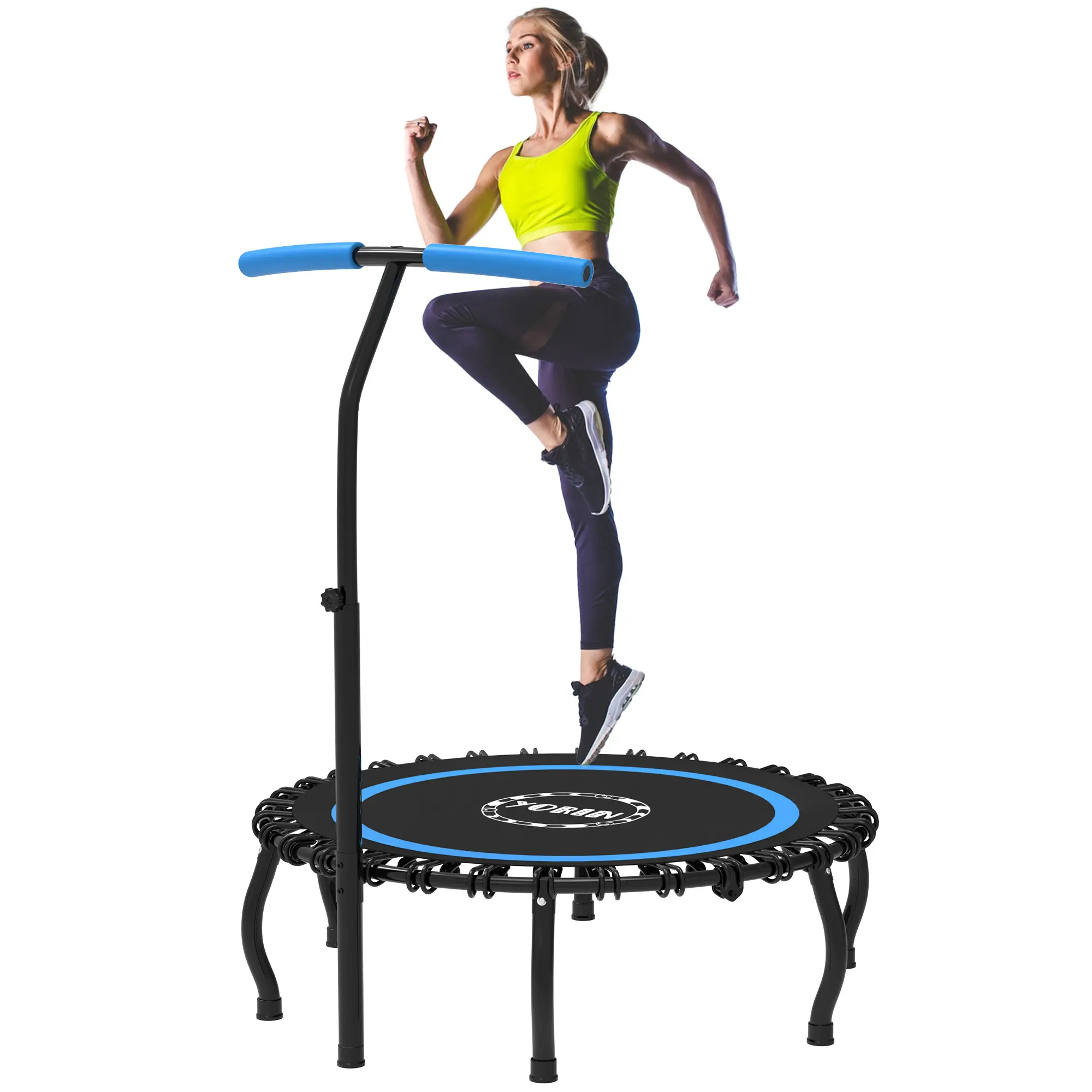 YORIN Round Fitness Trampoline for Adults, 40/48/50 Inch Foldable Rebounder with Adjustable Handlebar, Quiet Springless Galvanized Steel Training Equipment for Indoor Jumping Exercise, Supports 570 lbs, Springless Trampoline, Easy To Store, Indoor Fitness