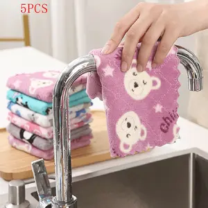 5pcs Cartoon Pattern Cleaning Cloths, Ideal for Kitchen & Bathroom Use, Durable Home Supplies, Versatile Household Essentials, Durable Clean Soft