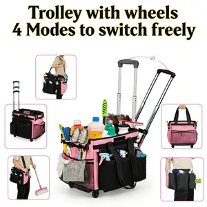 Large Rolling Cleaning Caddy Bag with Detachable Trolley, Waterproof Cleaning Caddy on Wheels for Housekeepers, Cleaning Cart Supplies Organizer for Home,Car,Office,Picnic