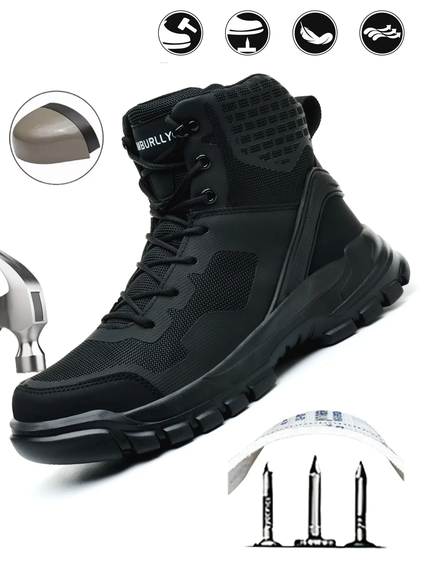 Men's Steel Toe Safety Shoes, Lightweight Comfortable All-Day Worker Work Boots, Motorcycle Combat Hiking Boots, Tactical Work Boots, Anti-Puncture Work Boots, Safety Workboots, Construction Footwear, Footwear