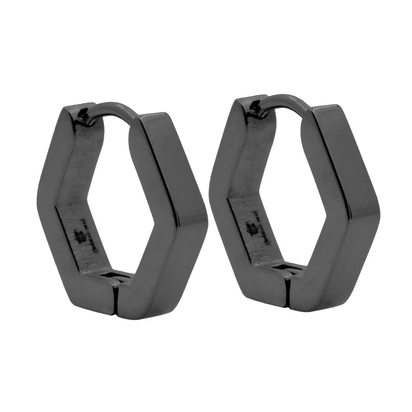 Men's Black Stainless Steel Hexagon Hoop Earrings