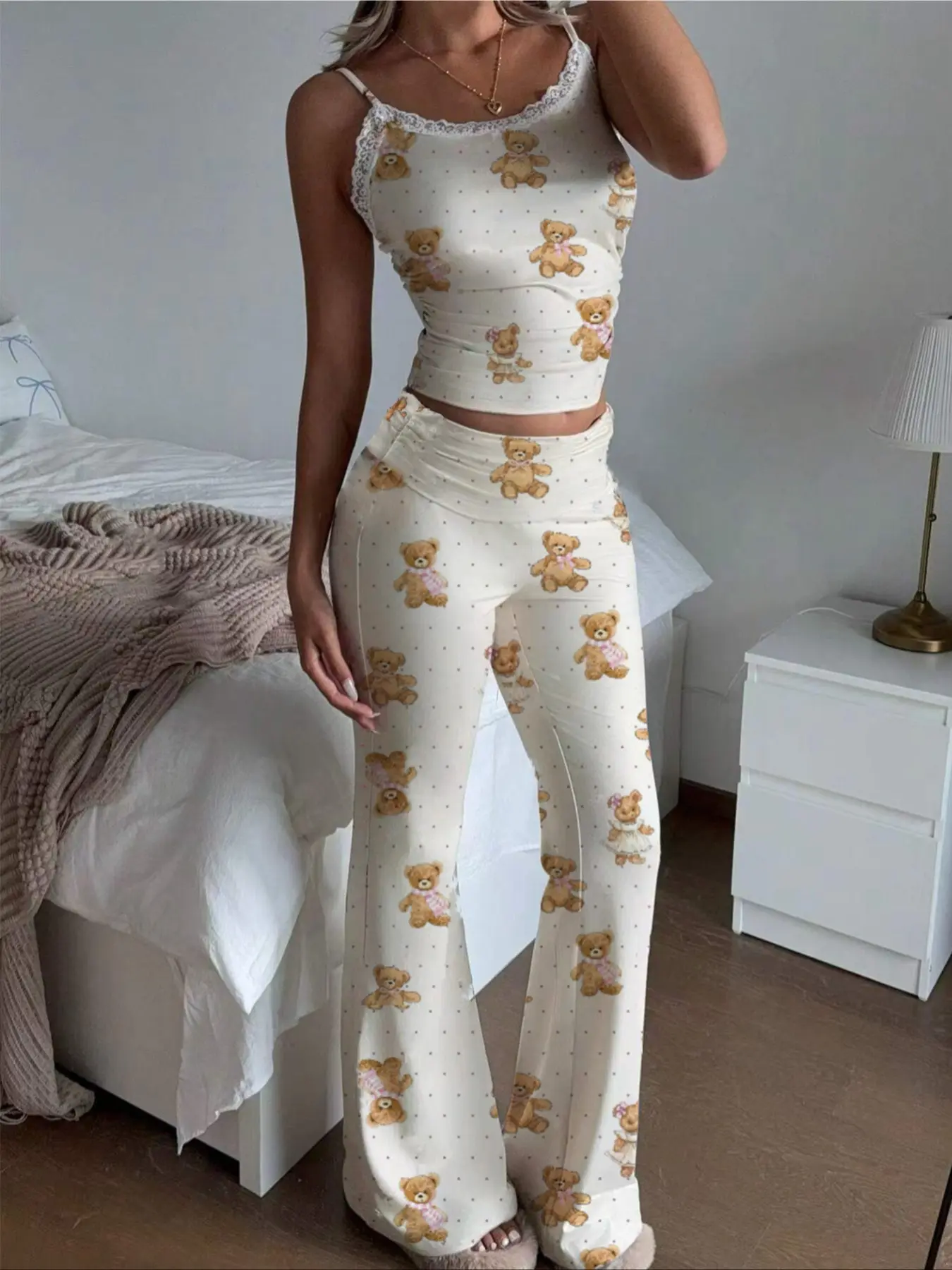 Cute Print Knitted Vest Set, Casual Summer Set, Women's Casual Sleeveless Top, Fashionable V Neck Design, Perfect for Spring & Fall Seasons, Clothes