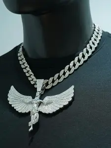 European and American cross-border goddess angel wings alloy exquisite trendy pendant personalized full-diamond necklace for men and women in rap style Exquisite Jewelry Gift