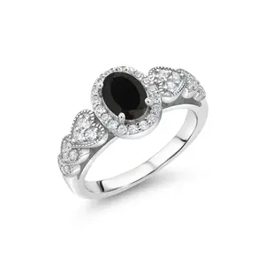 Gem Stone King Halo Engagement Ring for Women | 925 Sterling Silver | Gemstone Birthstone | Oval 7X5MM | Fine Wedding Anniversary Promise Ring | Sizes 5, 6, 7, 8, 9
