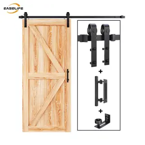 EaseLife Sliding Barn Door Track & Handle Hardware Kit Basic J Pulley Smooth Quiet Easy Install for Various Door Sizes