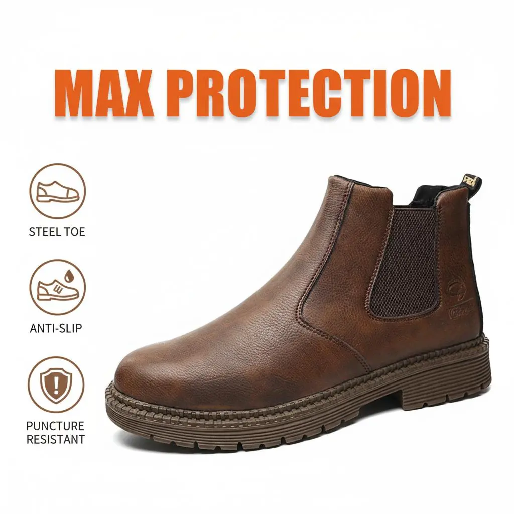 Heavy-Weight Splash-proof Smash-proof Puncture-proof Breathable Safety Shoes Unisex Chef Work Shoe Waterproof Anti-slip Durable Outdoor Comfortable for Hospitality Staff Restaurant Waiters and Hotel Cleaning Men Women Soft Midsole